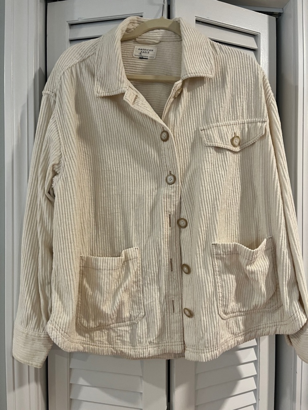 American Eagle Outfitters Cream Ribbed Corduroy Jacket